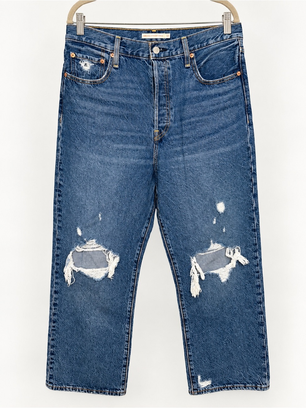 Levi’s Ribcage Straight Ankle Jeans W32 L27 Distressed Button Fly